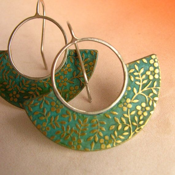 I am in love with these!! Floral Verdigris Earrings Brass And Sterling Silver by...