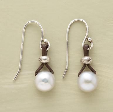 Love the leather holding these pearl drop earrings. $48 | ♦F&I♦