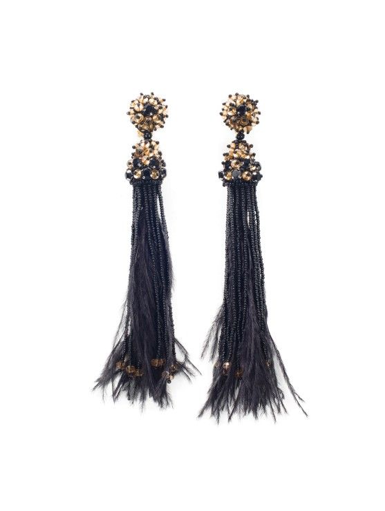 Oscar de la Renta 2014 - Feather & Crystal Tassel Earrings