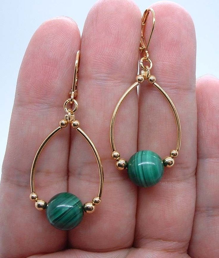 Quality Green Malachite Gold Earrings -- Leverbacks 0529 #diyjewelry | ♦F&I♦