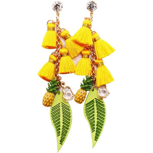 Rhinestone Pineapple Tassel Heart Chain Earrings Yellow  | ♦F&I♦