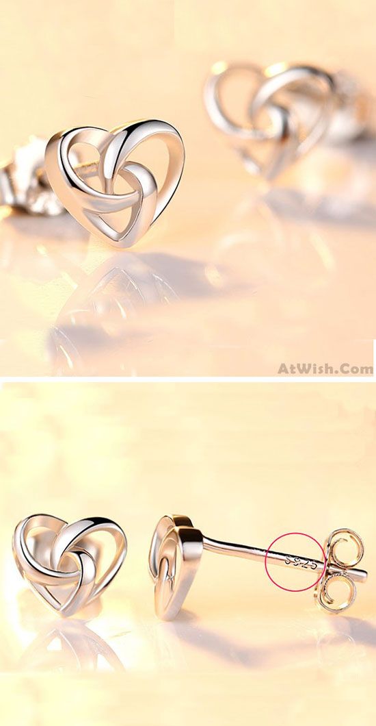 Romantic Heart-Shaped Mini Silver Polished Hollowed-out Women Earring Studs is s...
