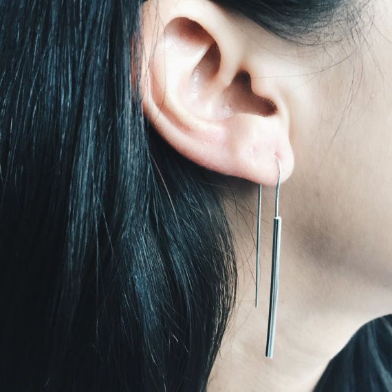 Sterling silver long cylinder earrings Minimal by SilverCartel