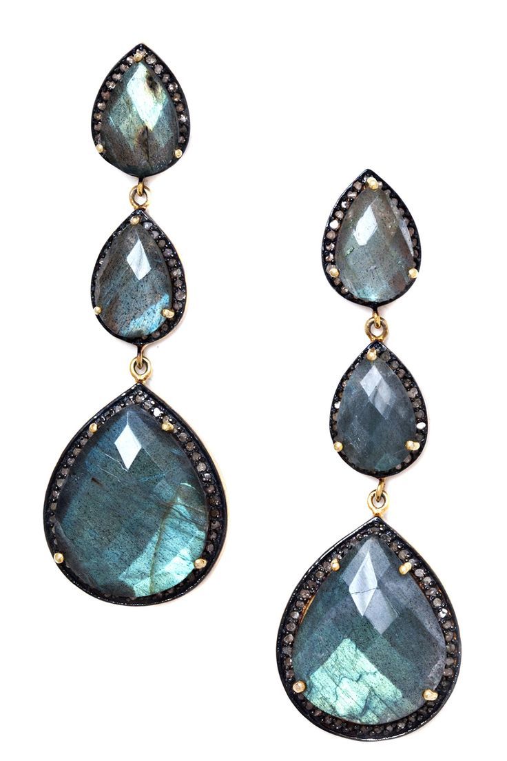 Teardrop Labradorite & Diamond Triple Drop Earrings  | ♦F&I♦