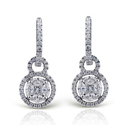 These striking 18K white earrings are comprised of .50ctw marquise cut white, .4...