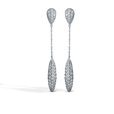 These striking 18K white earrings are comprised of 4.56ctw round white Diamonds....