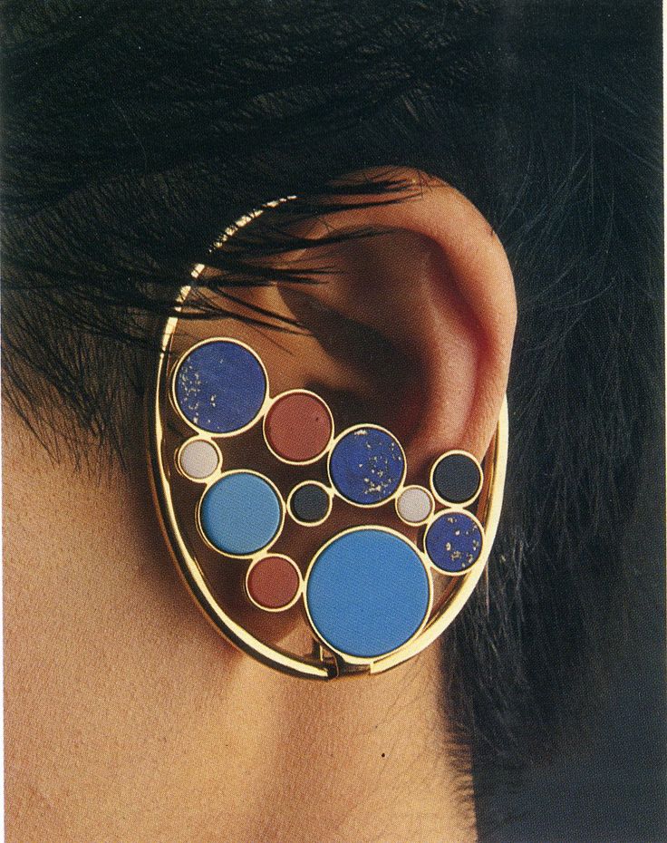 mario Bellini , earringin gold, turquoise, agate, white and black onyx #earcuff ...