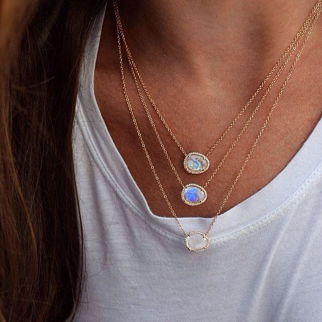 14kt gold and diamond free form moonstone necklace, by Samantha Conn.