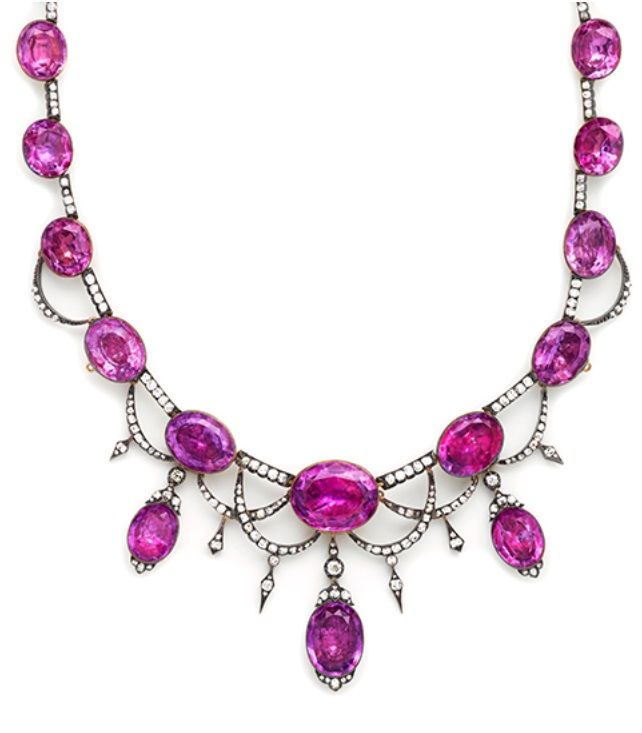 A Georgian silver, diamond and amethyst necklace.