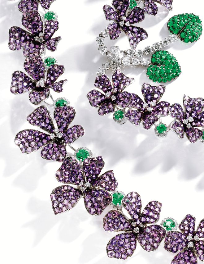 Alternate view: Amethyst, diamond, and emerald violet necklace by Michele della ...