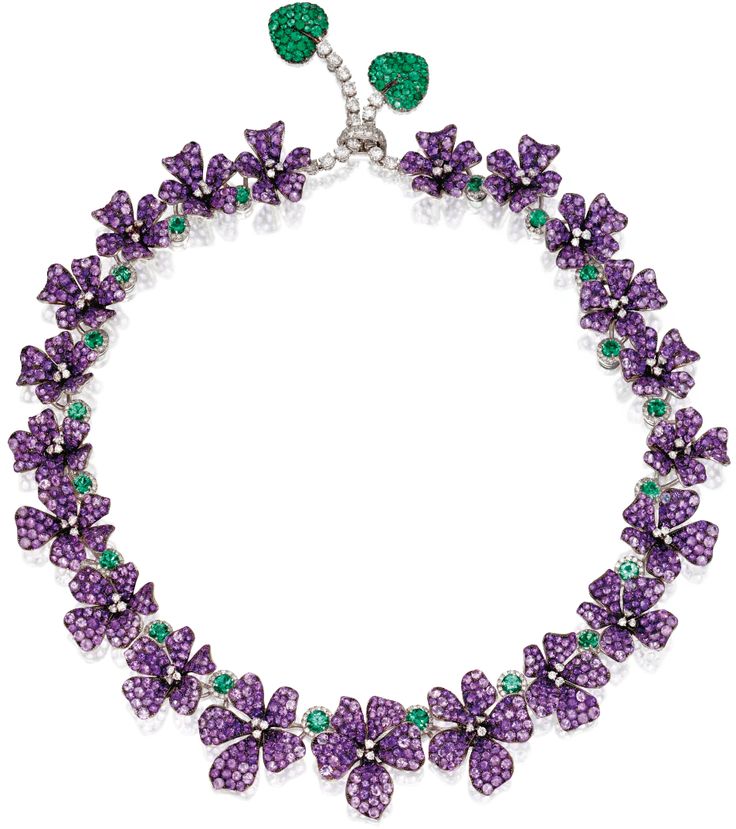 Amethyst, diamond, and emerald violet necklace by Michele della Valle. Via Diamo...