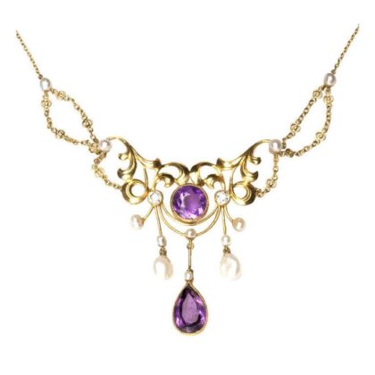 Necklace Collection : Amethyst, diamond, pearl and gold necklace ...