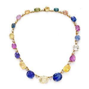 An Antique Multi-colored Sapphire and Diamond Necklace, 19th Century