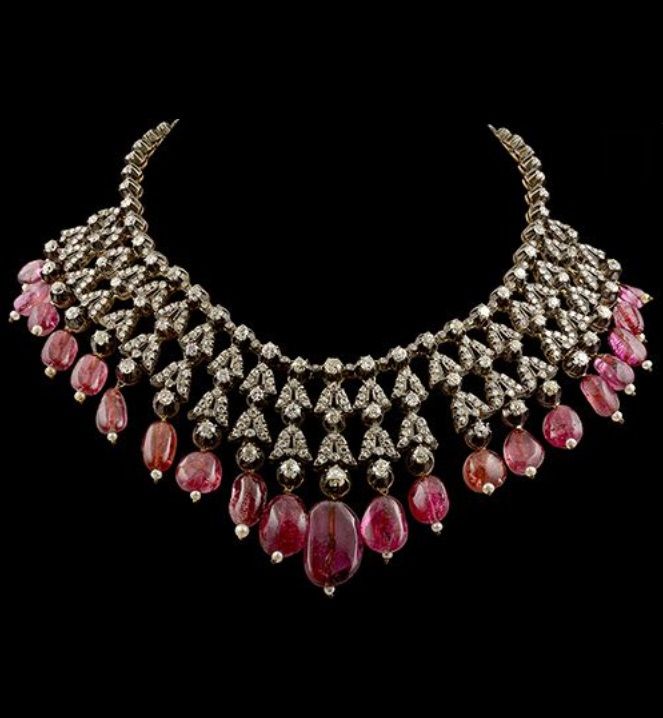 An Antique Silver, Gold, Spinel, Pearl and Diamond Necklace, Circa 1890. #antiqu...