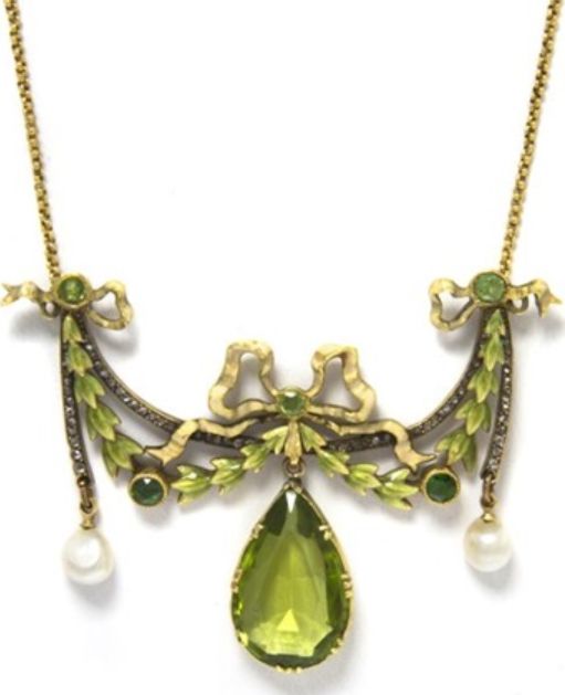 An Art Nouveau necklace, by Lucien Gautrait, circa 1900. Gold, demantoid garnet,...