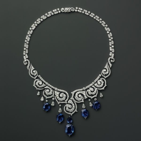 Cartier. Platinum necklace with sapphires and diamonds