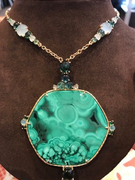 Daria de Koning Malachite necklace with aquamarine, tourmaline and blue peruvian...
