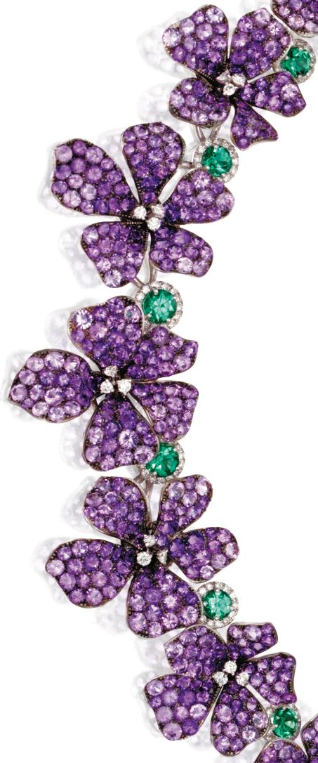 Detail: Amethyst, diamond, and emerald violet necklace by Michele della Valle. V...