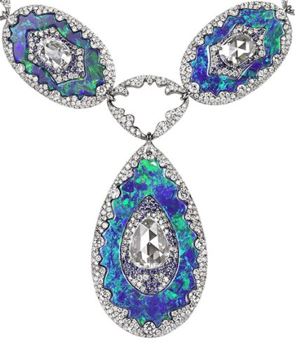 Detail: Bogh-Art diamond inlaid into opal necklace. Via The Jewellery Editor.