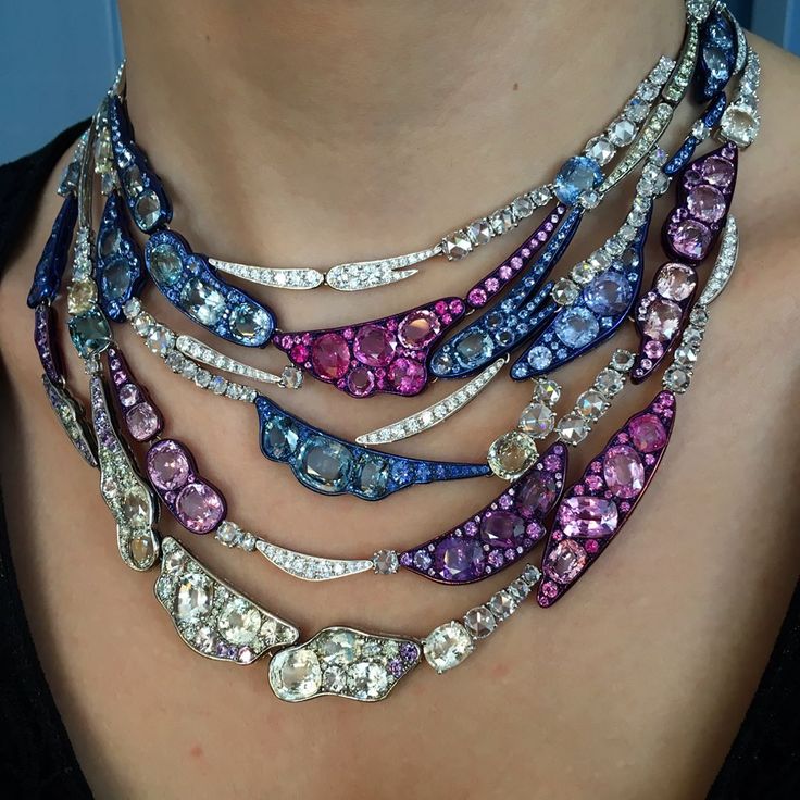 Harmony in colour by Carnet!! Stunning necklace of multicoloured sapphires and d...