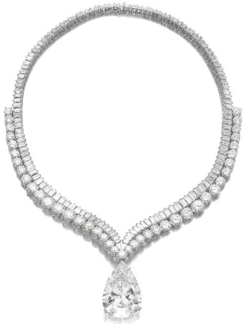 Highly important diamond necklace with 41.40 carat diamond drop. Via Diamonds in...