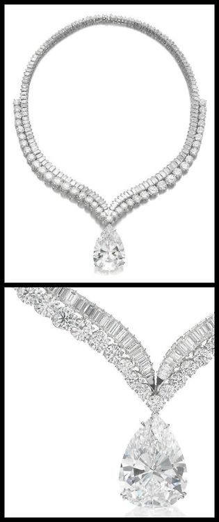 Highly important diamond necklace with 41.40 carat diamond drop.