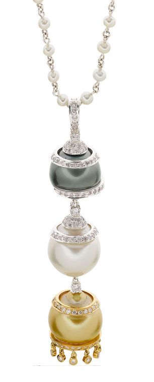 Multi-Color South Sea Cultured Pearl, Cultured Pearl, Diamond, Gold Pendant-Neck...