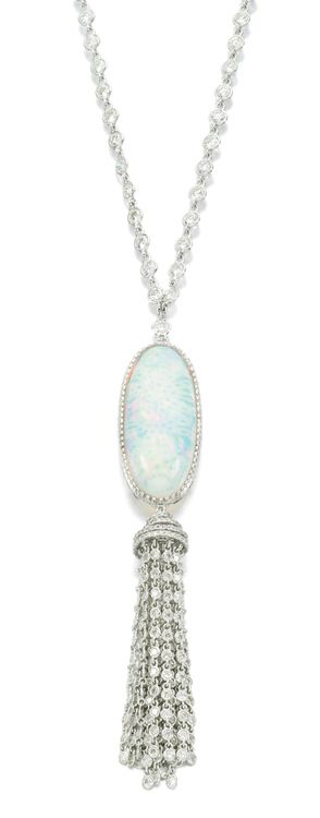 Opal and diamond sautoir, Michael Youssoufian.  The pendant set with a polished ...