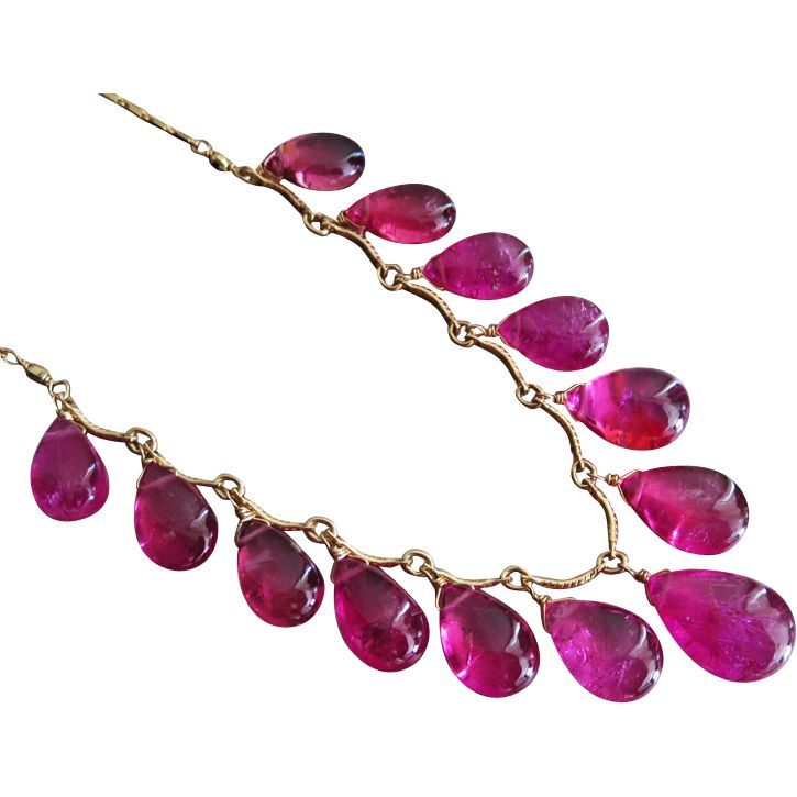 Pink tourmaline and gold necklace.