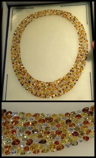 This Oscar Heyman diamond and yellow diamond necklace is in an early stage of co...