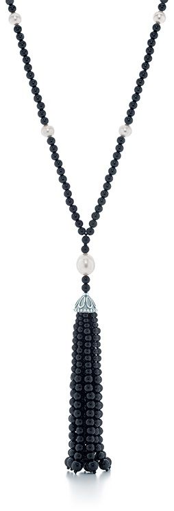 Tiffany & Co. Black Onyx Tassel necklace from the Ziegfeld collection, set in st...