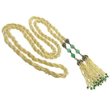 Vintage Jade Ball Bead 14k Yellow Gold Seed Pearl Sautoir Necklace - See more at...
