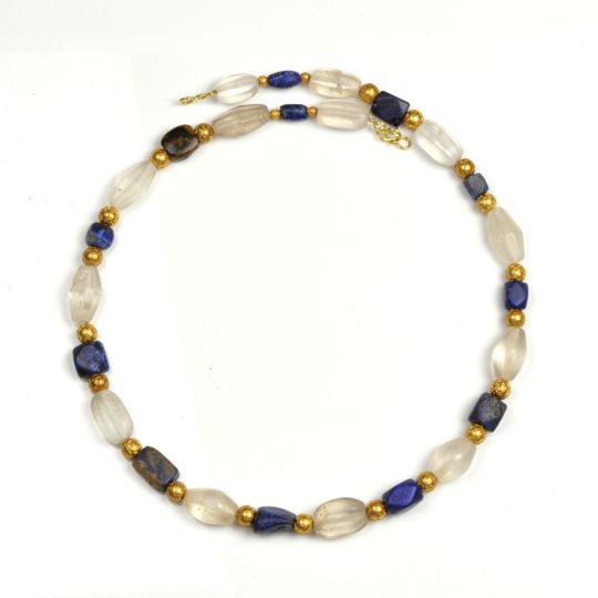 Western Asiatic Lapis Lazuli, Gold and Rock Crystal Necklace, Persian Period, 1s...
