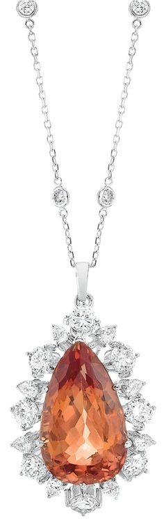 White Gold, Imperial Topaz and Diamond Pendant with White Gold and Diamond Chain...