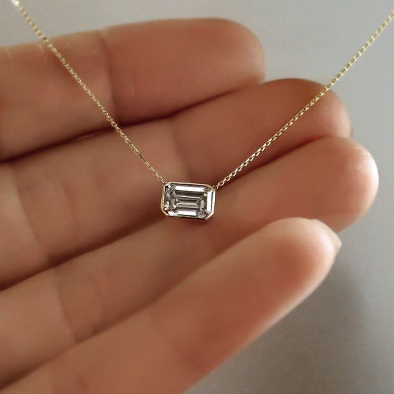 rubies.work/... 14k Gold .80 carat Emerald Cut Diamond Necklace by cestsla on Et...