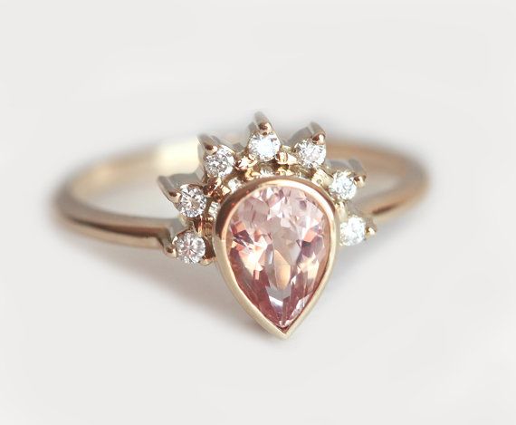 $880 Pear Morganite Engagement Ring Morganite Diamond by MinimalVS