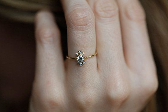 Diamond Engagement Ring Round Diamond Ring Dainty by MinimalVS
