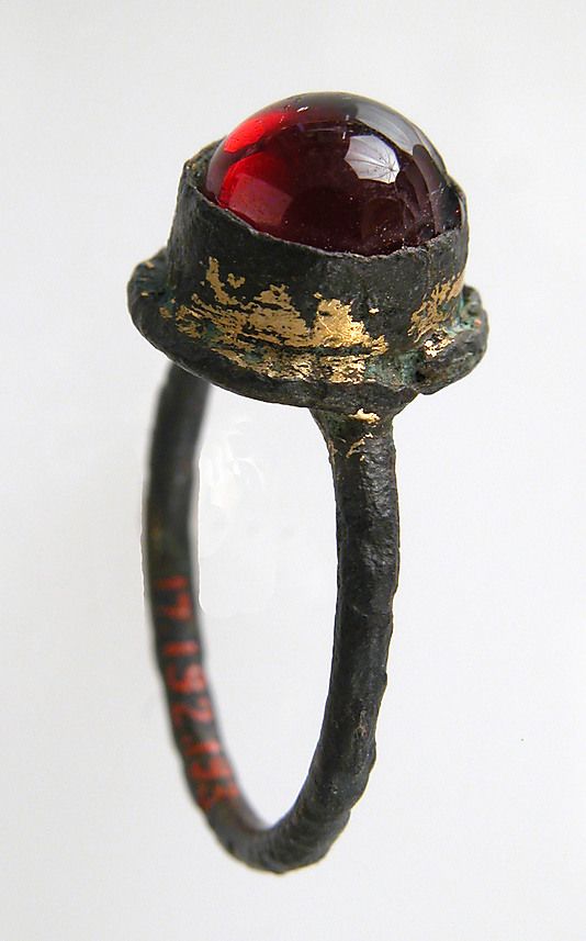 Finger Ring Date: 7th century Culture: Frankish Medium: Copper alloy, partial gi...