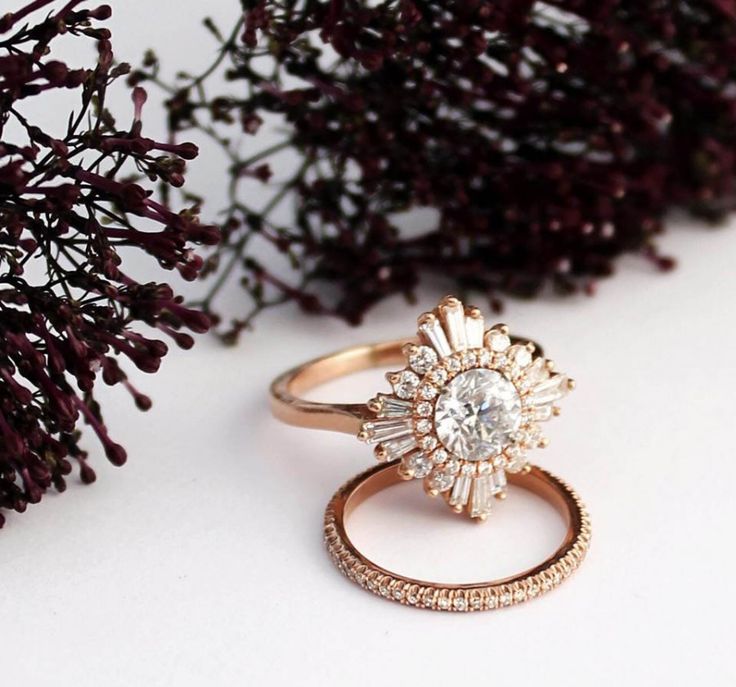 Heidi Gibson vintage inspired wedding ring and engagement ring via Easy Weddings...