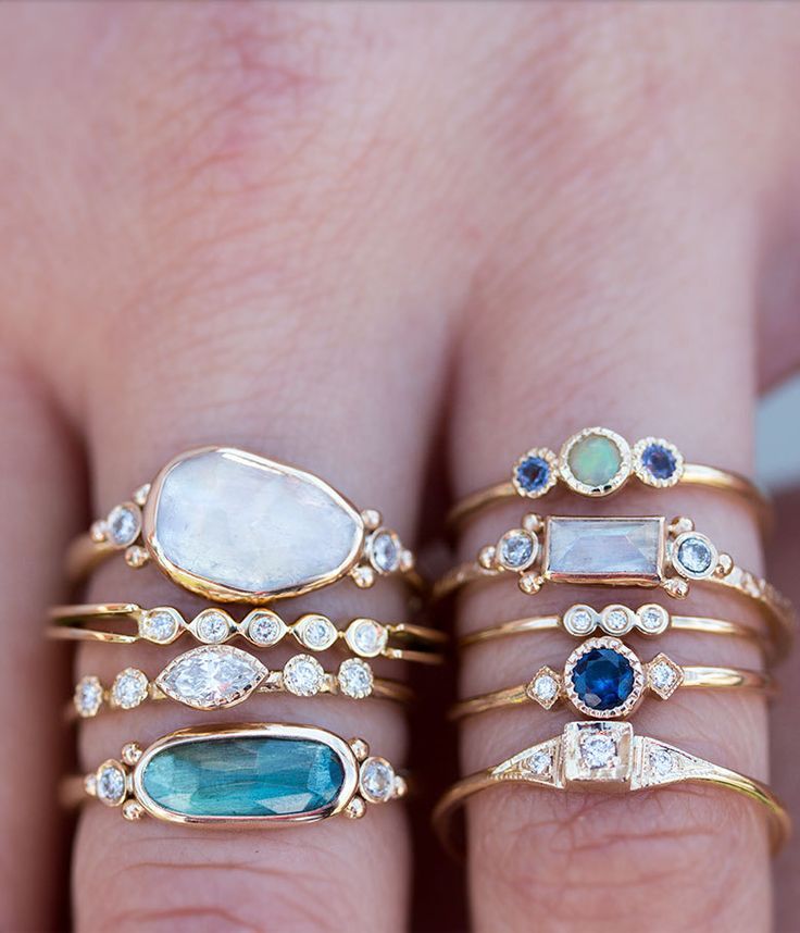 Moonstone Ring and Side Diamonds - Audry Rose