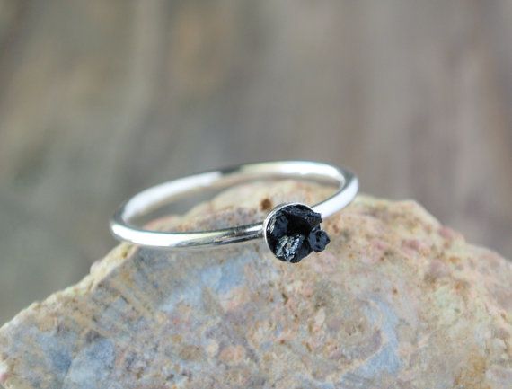 Raw Tourmaline Ring Black Stone Sterling Silver by happylittlegems, $45.00