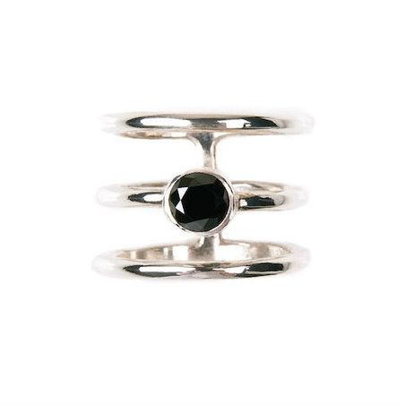 Three tiered Sterling Silver and Black Diamond Ring by Woodrow