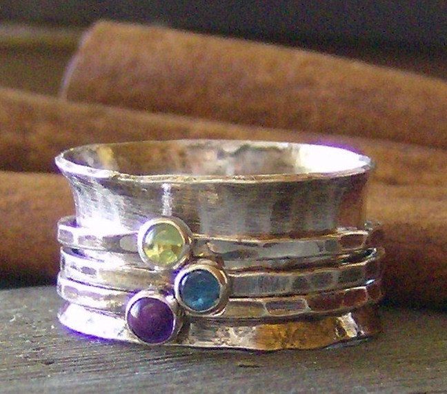 hand stamped Birthstone sterling silver spinner ring mothers ring. $110.00, via ...