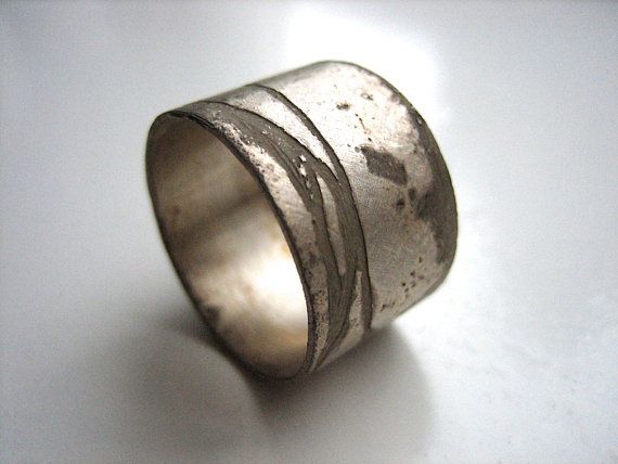 large etched and oxidized sterling silver wide band by nocturneii,
