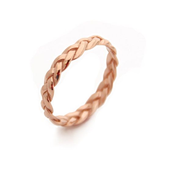 rubies.work/... Braided Rose Gold Ring,Gold Band,Plaited,Gold Plated Sterling Si...