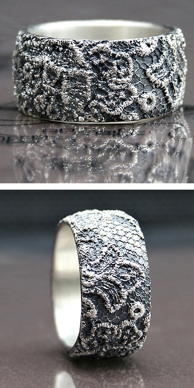 this ring is made by wax casting an actual piece of vintage lace, then finished ...