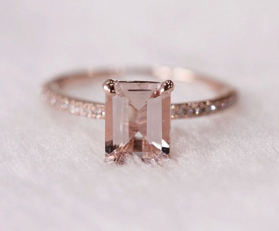 Émeraude coupé 6x8mm VS Morganite rose anneau SI/H diamants bague de mariage 1...