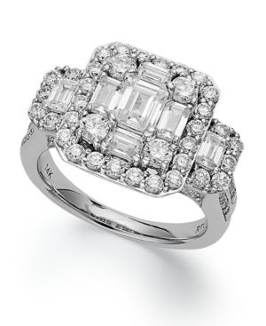 Collection Diamond Ring, 14k White Gold Round and Emerald-Cut Diamond