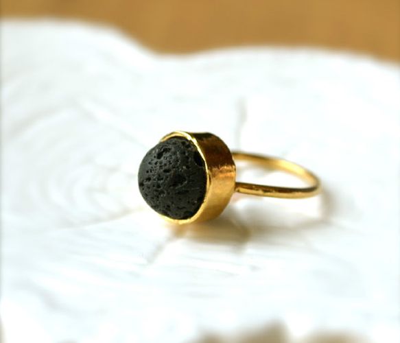 Lava Bead Gold Ring