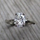 Oval Moissanite Twig Engagement Ring - White or Yellow Gold - 1.33ct